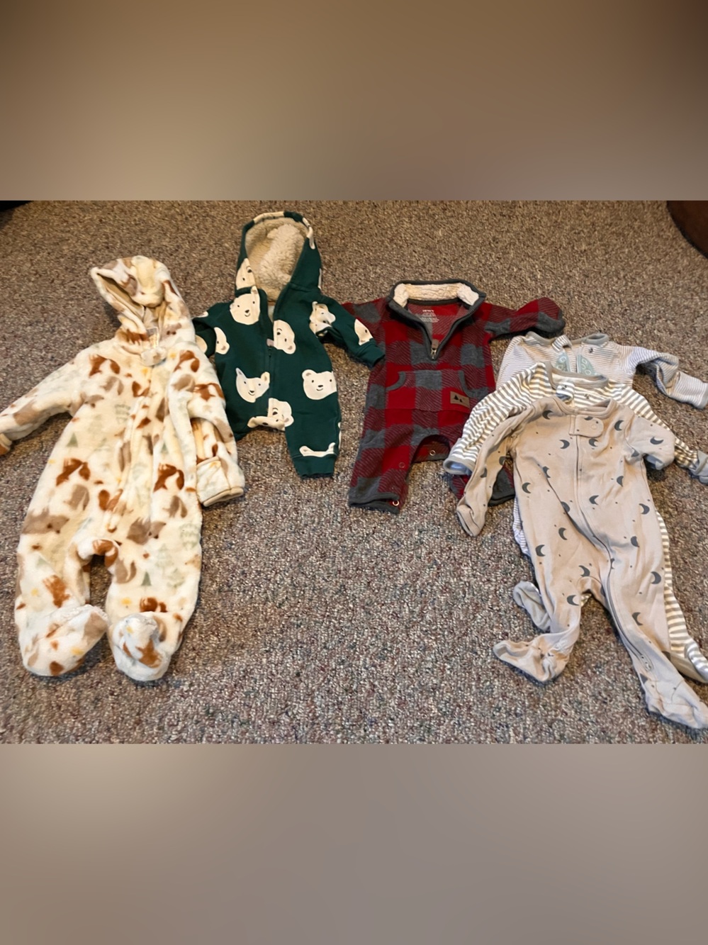 Baby Footed Fleece Jumpsuit - Cream & Brown Animal Print